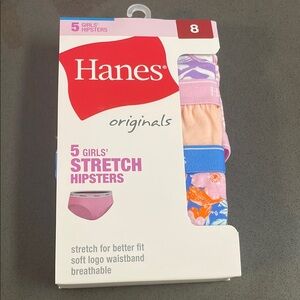 Hanes size 8 Girls Boyshorts & Hipsters, Cotton Stretch Underwear, 5 pk